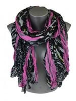 Piękny cienki szalik zwierzęcy print szary różowy czarny WK-29