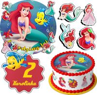 ZESTAW OPŁATEK NA TORT 20CM + 17 POSTACI - SYRENKA ARIEL + IMIĘ 15CM 18CM
