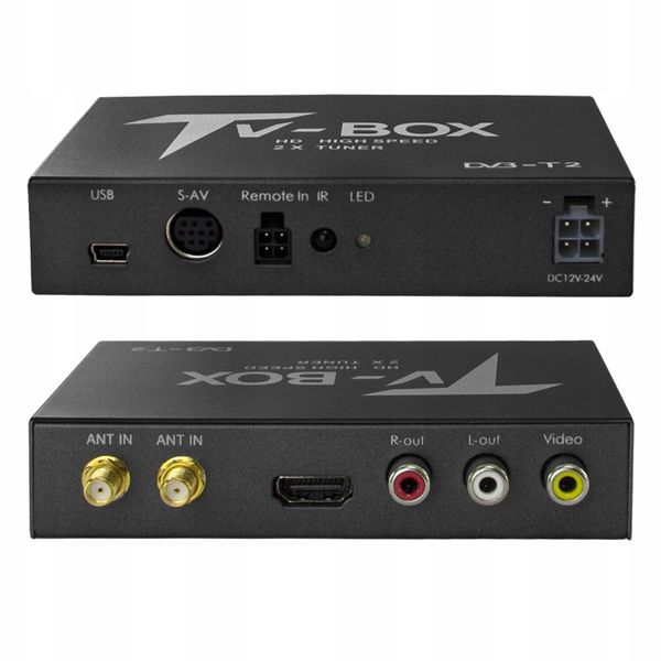 Samochodowy TUNER TELEWIZJI CYFROWEJ DVBT2 HEVC H.265 USB HDMI AV 2 ANTENY zdjęcie 3