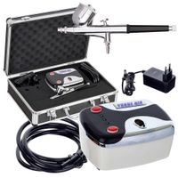 kompresor do aerografu + aerograf 0,2mm zestaw modelarski + walizka