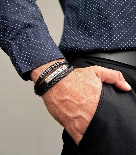 Bransoletka OJCA syna męska skórzana KOLUSZKA srebrne z grawerem PREZENT na Arena.pl