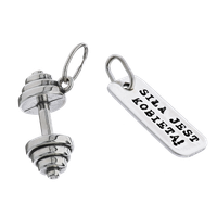 Fit Kolekcja - Srebrne zawieszki na łańcuszek DUMBBELL 001 / SIŁA JEST KOBIETĄ