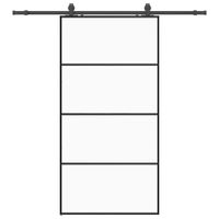 Drzwi przesuwne z zestawem okuć czarne 102,5x205 cm ESG szkło