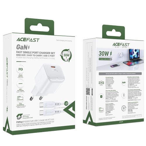 mini ładowarka sieciowa pd 30w gan + kabel usb-c biała na Arena.pl