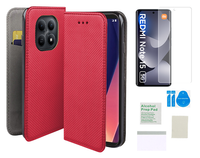 Etui z klapką do XIAOMI REDMI NOTE 15 5G case czerwony + folia ochronna TPU