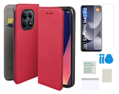 Etui z klapką do XIAOMI REDMI NOTE 15 5G case czerwony + folia ochronna TPU
