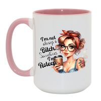 KUBEK "I'M NOT ALWAYS BITCH. SOMETIMES I'M ASLEEP" Wzór - Duży Biało-Różowy 450 ml