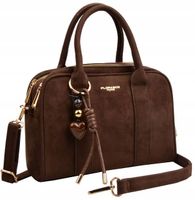 FLORA&CO TOREBKA kuferek do ręki PASEK CZEKOLADA zamsz WIZYTOWA