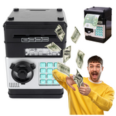 SEJF DLA DZIECI NA PIN SKARBONKA DUŻA ELEKTRONICZNA BANKOMAT CZARNY MONETY