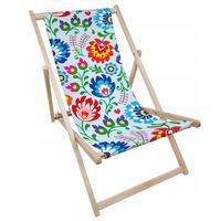Leżak OGRODOWY DRAWNIANY JASNY z nadrukiem FOLK na PLAŻĘ TARAS BALKON