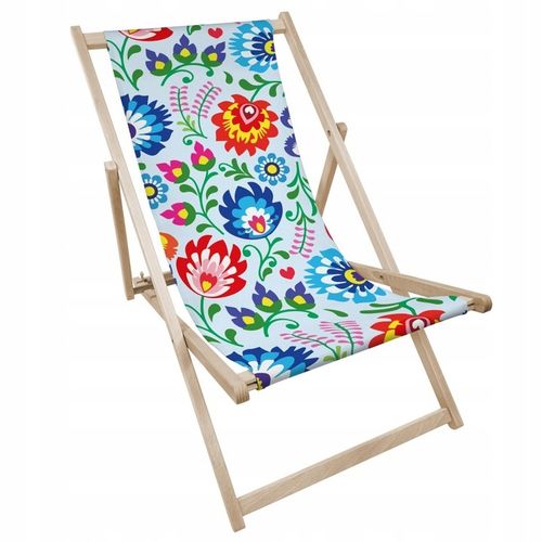 Leżak OGRODOWY DRAWNIANY JASNY z nadrukiem FOLK na PLAŻĘ TARAS BALKON na Arena.pl