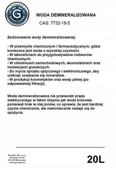 Woda demineralizowana 20L zdjęcie 1