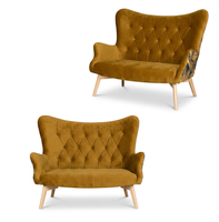Sofa Kanapa Uszak Skandynawska żółta monstera welur Luna Print Family Meble