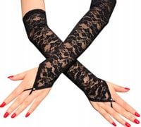 Rękawiczki koronkowe lace długie elastyczne Retro  E52_A_Czarny