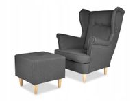 Fotel uszak ARI z podnóżkiem, skandynawski Family Meble - Szary kolor
