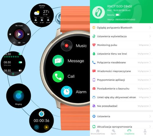 SMARTWATCH UNISEX Rubicon RNCF15 - BLUETOOTH CALL, ŁADOWANIE BEZPRZEWODOWE na Arena.pl