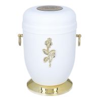 Biała metalowa urna dla dorosłych z różą lub krzyżem Róża / tabliczka