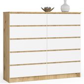 Komoda do salonu K 140 cm 10 szuflad - dąb artisan-biała