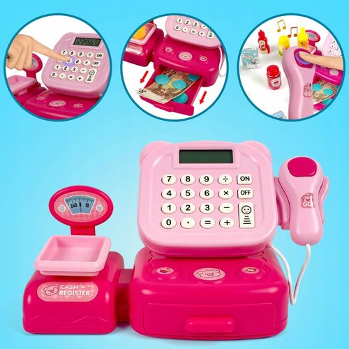 Interaktywna Kasa Fiskalna dla Dzieci Sklepowa Waga Skaner Koszyk Monety na Arena.pl