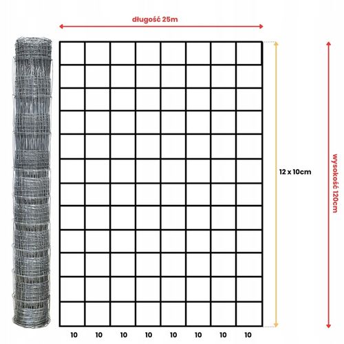 SIATKA LEŚNA 120/13/10 L - rolka 25m OCYNKOWANA do pola sady lasy budowa na Arena.pl