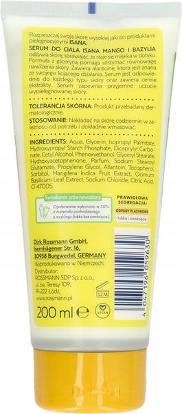 ISANA SERUM DO CIAŁA BAZYLIA I MANGO 200 ML zdjęcie 2