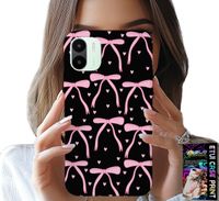 ETUI DO XIAOMI REDMI A1 - CZARNO RÓŻOWE WSTĄŻKI KOKARDKI WSTĄŻKA