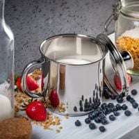GARNEK DO GOTOWANIA MLEKA 1,2 L Z POKRYWKĄ INDUKCJA GAZ STALOWY GARNUSZEK