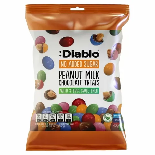 Orzeszki w Mlecznej Czekoladzie w Polewie bez Dodatku Cukru Diablo, 40g na Arena.pl