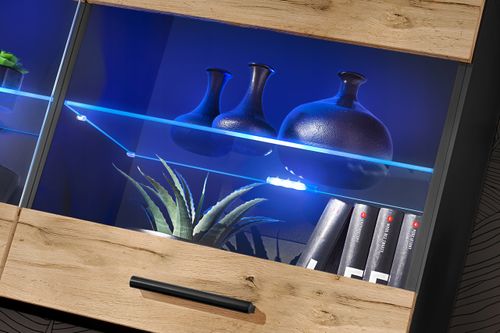 Pan Igiełka - Meblościanka do Salonu LED RGB Czarny Dąb Wotan, Zestaw Mebli na Arena.pl