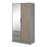 Szafa 2-drzwiowa Nelly lamele 2D szara z lustrem i szufladami