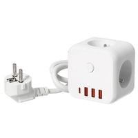 Kostka Przedłużacz 1,5m 3gn +USB Smart Biały Wyłącznik Rozgałęźnik sieciowy