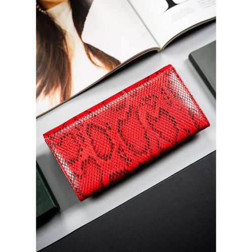 czerwony portfel damski na zatrzask z wężowym wzorem - cavaldi na Arena.pl