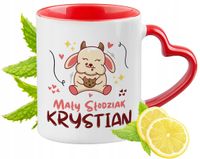 Kubek Czerwony Z Uszkiem W Kształcie Serca Dla Krystiana Na Prezent