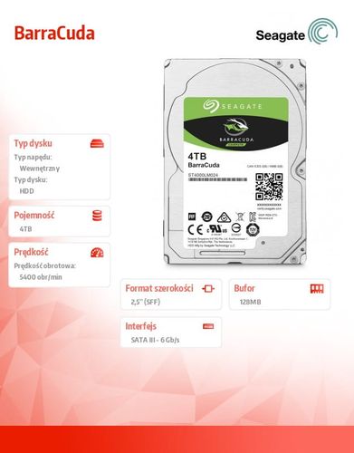 Seagate BarraCuda 4TB 2,5'' 128MB ST4000LM024 na Arena.pl
