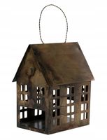 LAMPION ŚWIĄTECZNY świecznik DOMEK metalowy złoty wys. 17cm