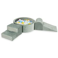 Piankowy plac zabaw z basenem okrągłym 90x30 Velvet szary + 200 piłek (jasna mięta, jasny róż, jasny błękit, perła, żółte)