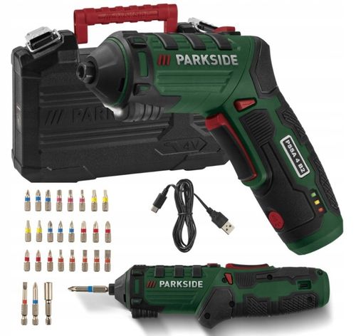 PARKSIDE PSSA 4 B2 Wkrętarka 4V obrotowa rękojeść 10Nm 26 bitów ZESTAW na Arena.pl