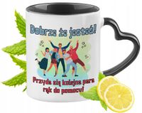 Powitanie W Pracy Kubek Czarny Z Uszkiem W Kształcie Serca Na Prezent