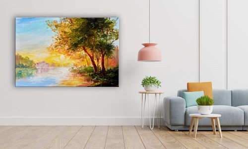 OBRAZ NA PŁÓTNIE 021 Drzewa nad rzeką 100x70cm na Arena.pl