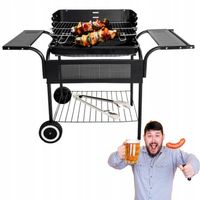 Grill Ogrodowy Węglowy Kółka 2 Duże Półki Duży Ruszt 53x34