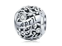 Rodowany srebrny charms do pandora miesiąc kwiecień month april cyrkonie srebro 925 CHARM217