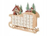 Kalendarz adwentowy LED podświetlany drewno sanie