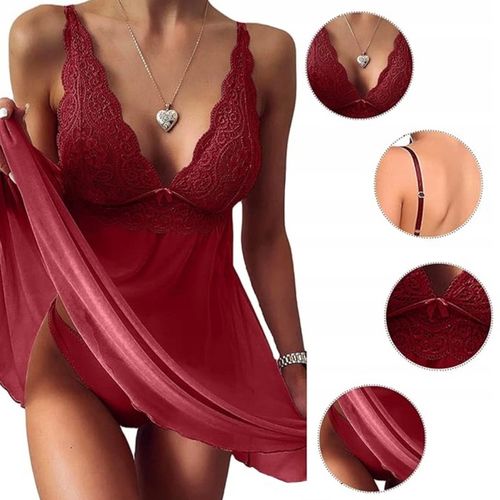 KOSZULKA NOCNA SEXY KOMPLET BIELIZNA EROTYCZNA SEKSOWNA HALKA STRINGI L/XL na Arena.pl