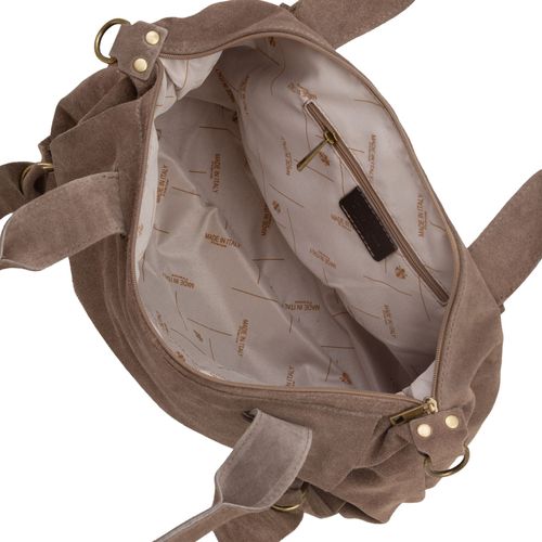 VERA PELLE torebka damska zamszowa shopper z klapą i paskiem V698 brązowa na Arena.pl