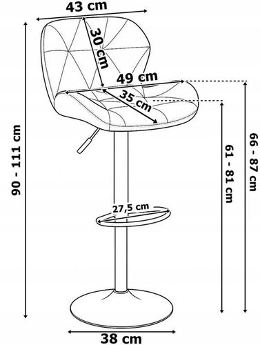 KRZESŁO BAROWE OBROTOWE REGULOWANE PIKOWANE HOKER WELUROWY CZARNY na Arena.pl