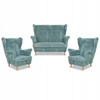 Zestaw wypoczynkowy uszak Bonito sofa fotele Family Meble j.zielony sztruks