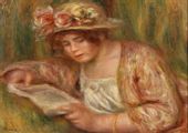 Andrée in a Hat, Reading, Pierre-Auguste Renoir - plakat 91,5x61 cm