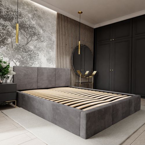 ŁÓŻKO TAPICEROWANE 160x200 ŁÓŻKO PODWÓJNE Z POJEMNIKIEM GRAFITOWE na Arena.pl