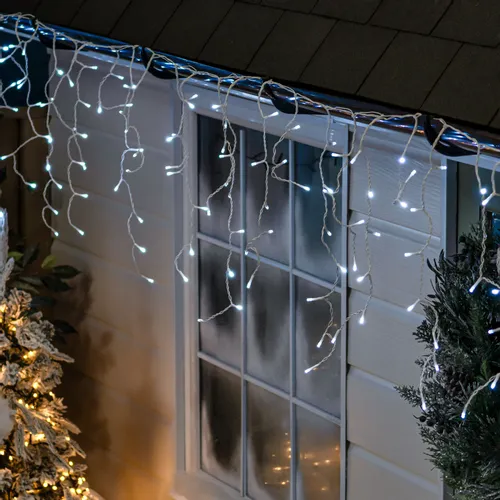 lampki świąteczne zewnętrzne sople 500 led zimny biały + flash na Arena.pl