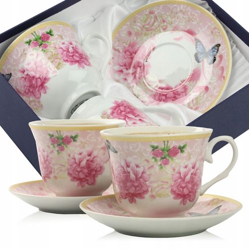 KPL FILIŻANEK PORCELANOWYCH ZE SPODKAMI 2 SZT NA KAWĘ HERBATĘ 250 ML na Arena.pl